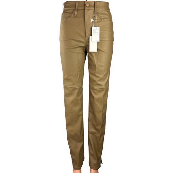Good American Brown Faux Leather High Rise Flat Front Tapered Leg Pant Size 0 - Picture 1 of 6